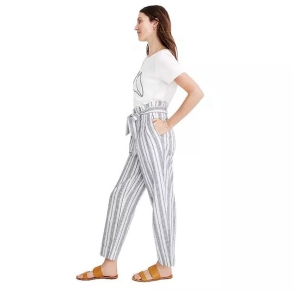 Madewell Linen-Cotton Paperbag Pants White Dark Baltic Stripe - Picture 2 of 8
